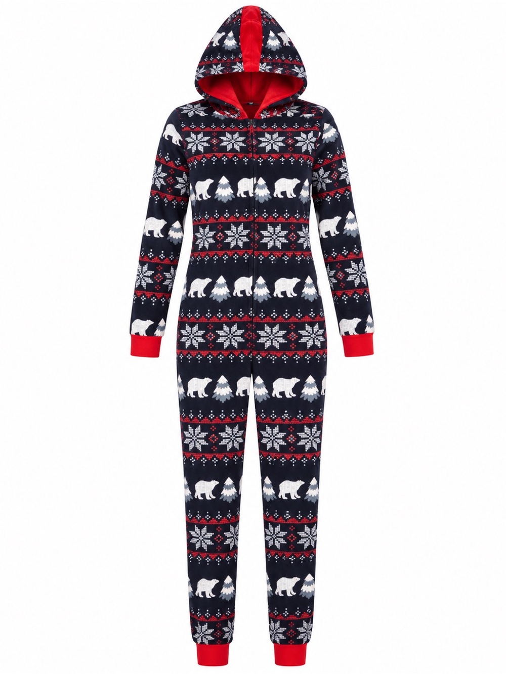 Women’s Christmas Onesie Pajamas Large Polar Bear Snowflake Hooded Holiday PJ